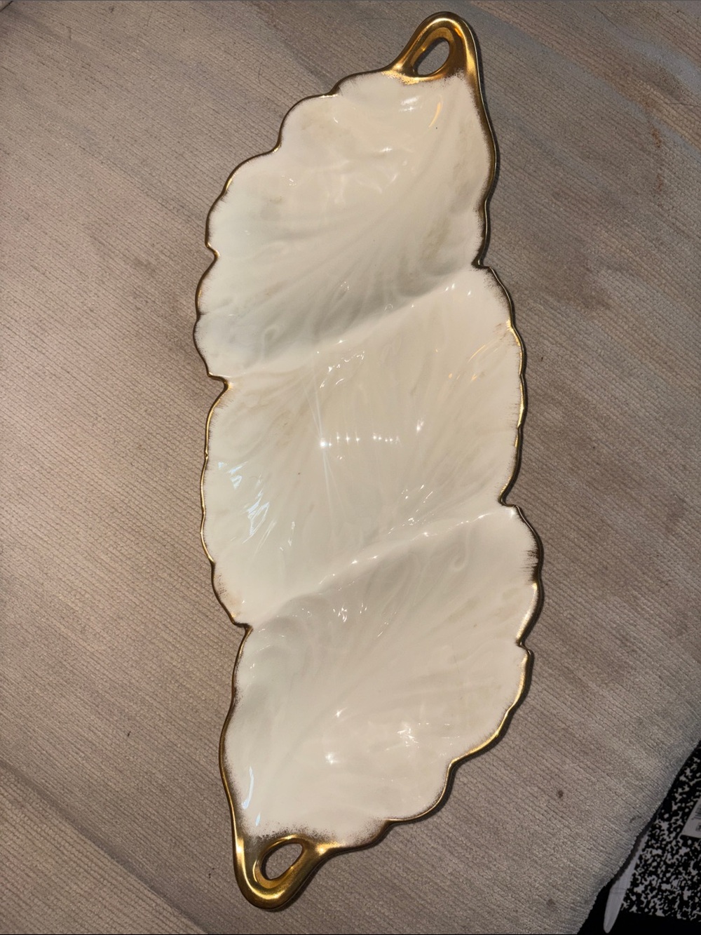 White and Gold Leaf-Shaped Serving Platter by Lenox